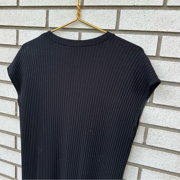 Eileen Fisher Textured Stretch Rib Round Neck Dress Boxy Black Knee Length - Picture 8 of 10